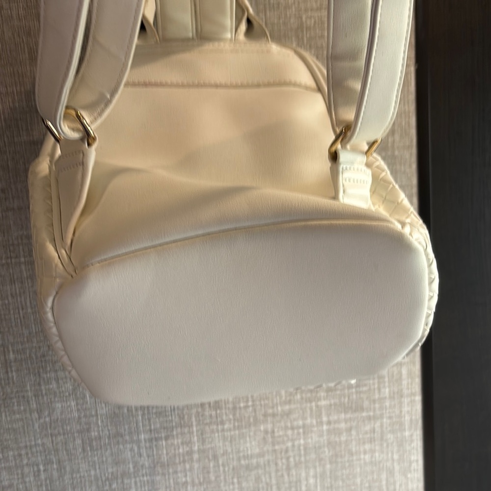Cream Textured Mini Backpack with Adjustable Straps - Picture 4 of 8